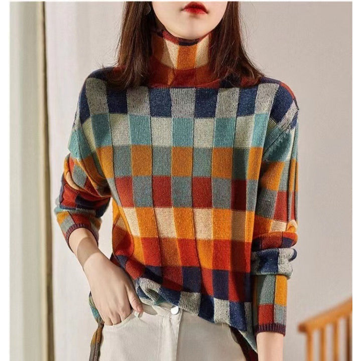 Sweater oversized pour femmes en motif carreaux Chic & Stil