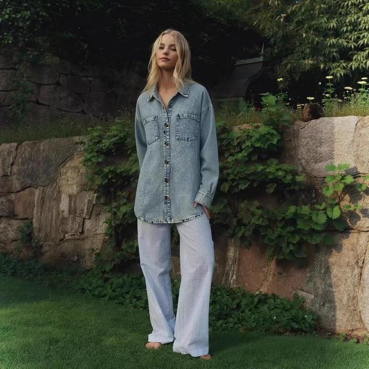 Women Oversized Denim Shirt with Patch Pockets Lune London