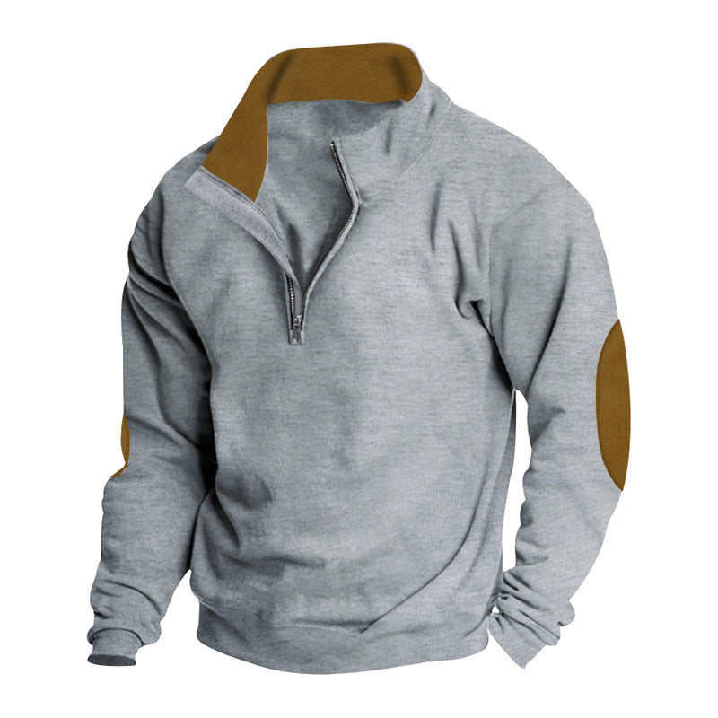 Men's trendy hoodie with half-zip and stylish elbow patches Lune London