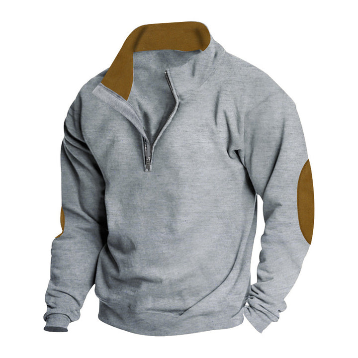 Men's trendy hoodie with half-zip and stylish elbow patches Lune London