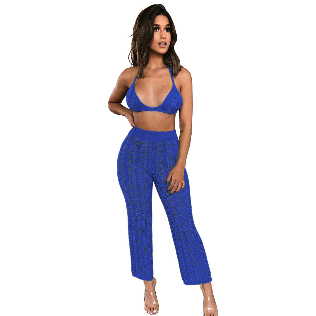 Womens knit set with high waist pants and minimalist top Lune London