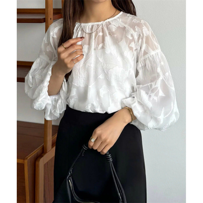 Ladies Blouse with Transparent Puff Sleeves Floral Lune London