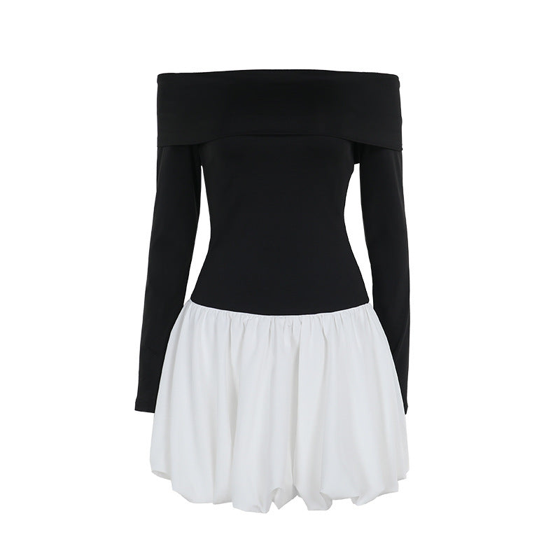 Mini Off-Shoulder Dresses for Women with Long Sleeves and Elegant Chic Ruffled Hem