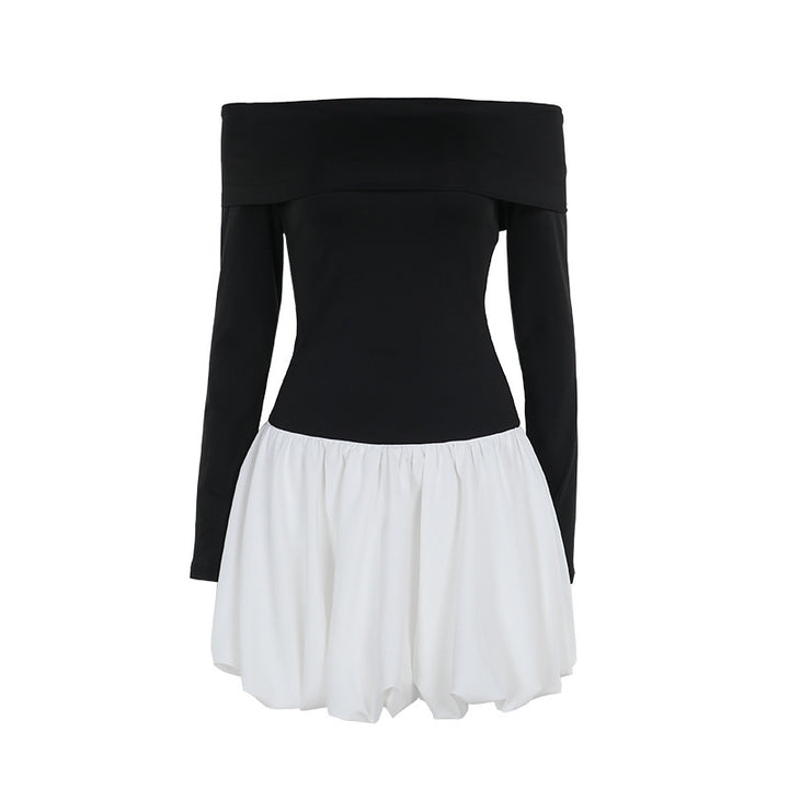 Mini Off-Shoulder Dresses for Women with Long Sleeves and Elegant Chic Ruffled Hem