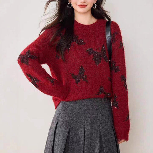 Pull tricoté élégant pour femmes avec des appliqués papillon étincelants Chic & Stil