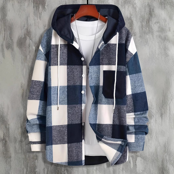 Striped flannel jacket for women with hood and practical pockets Lune London