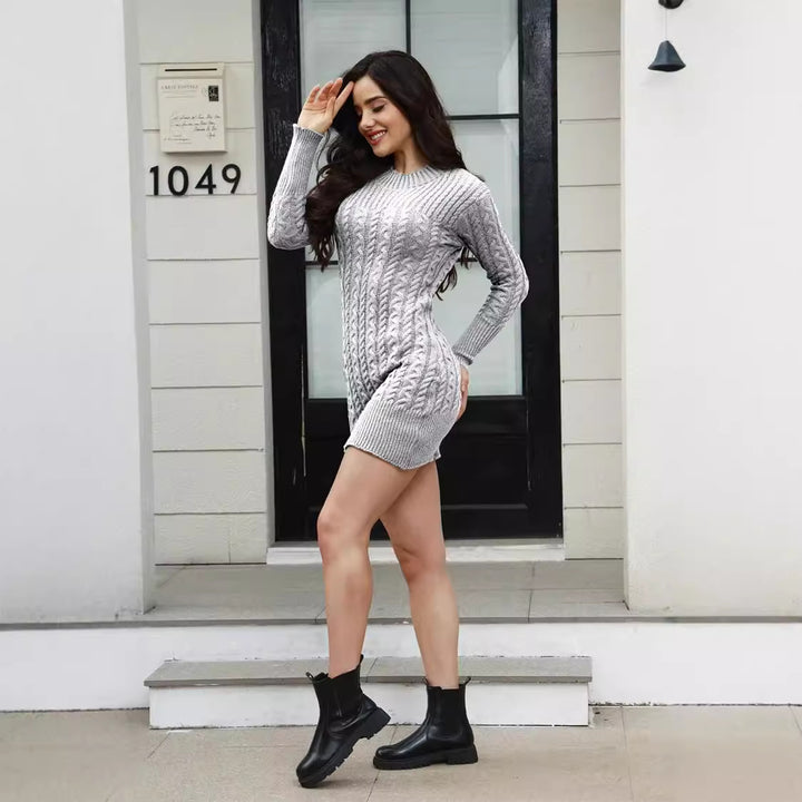 Knitted dress for ladies with a stylish twisted pattern and a fitted cut Lune London