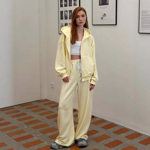 Ladies Comfortable Oversized Casual Set with Hood and Zipper Lune London