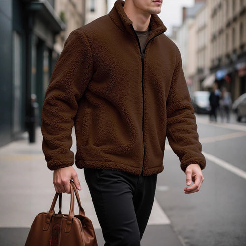 Comfortable fleece jacket for men with high collar and practical pockets Lune London
