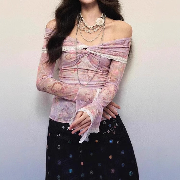 Women's blouse with off-shoulder design and floral patterns Lune London