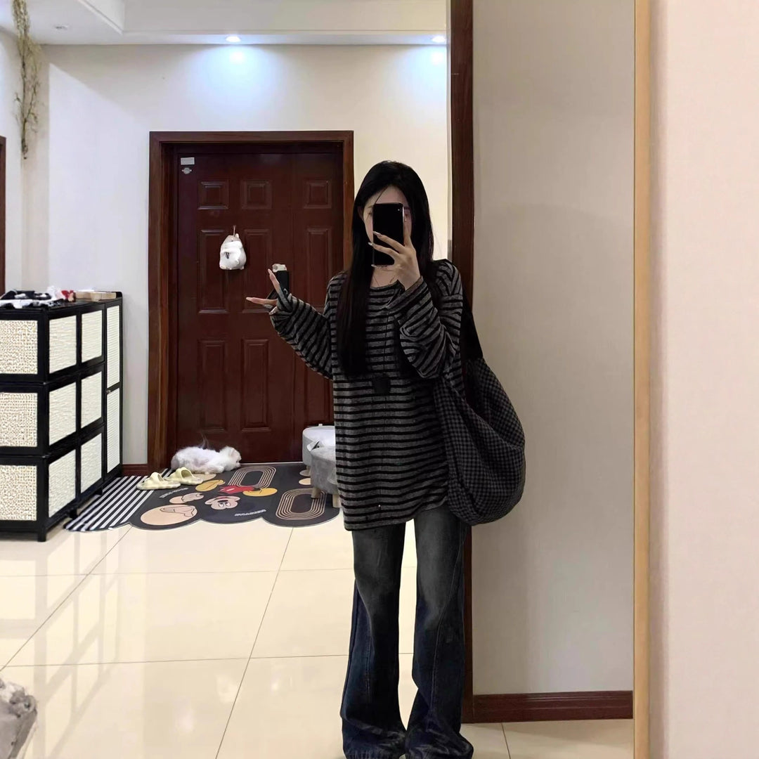 Ladies Casual Striped Oversized Shirt with Wide Sleeves Chic & Stil