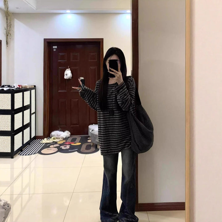 Ladies Casual Striped Oversized Shirt with Wide Sleeves Chic & Stil
