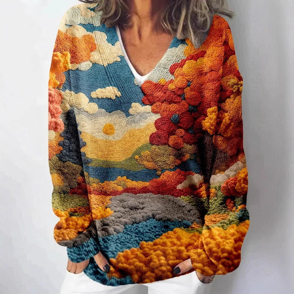 Pull en tricot pour femmes avec motif paysage élaboré Chic & Stil