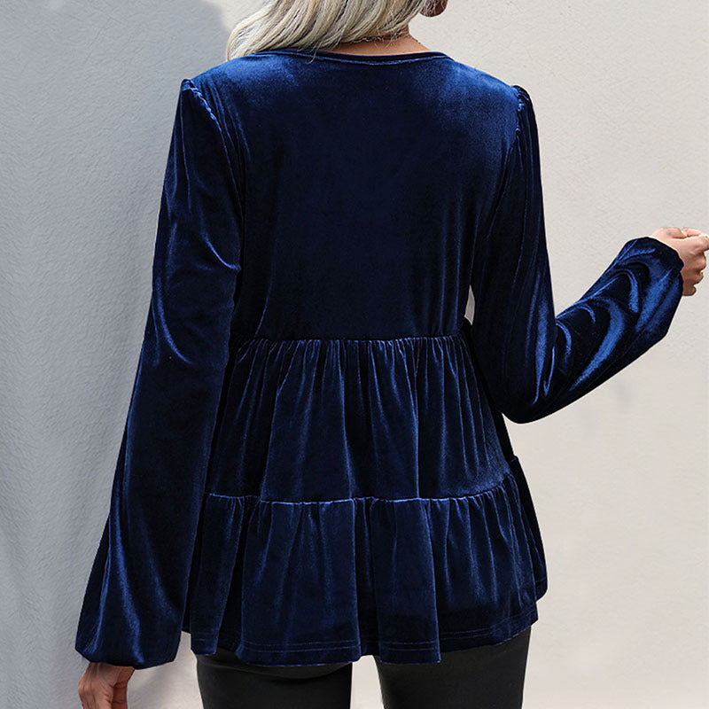 Haut en velours pour femmes avec coupe fluide et décolleté en V Chic & Stil