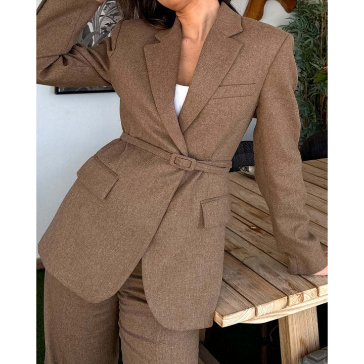 Women Elegant Blazer with Belt at the Waist and Practical Pockets Lune London