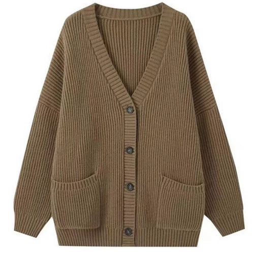 Women Chunky Knit Cardigan with Pockets and Deep V Neck Lune London