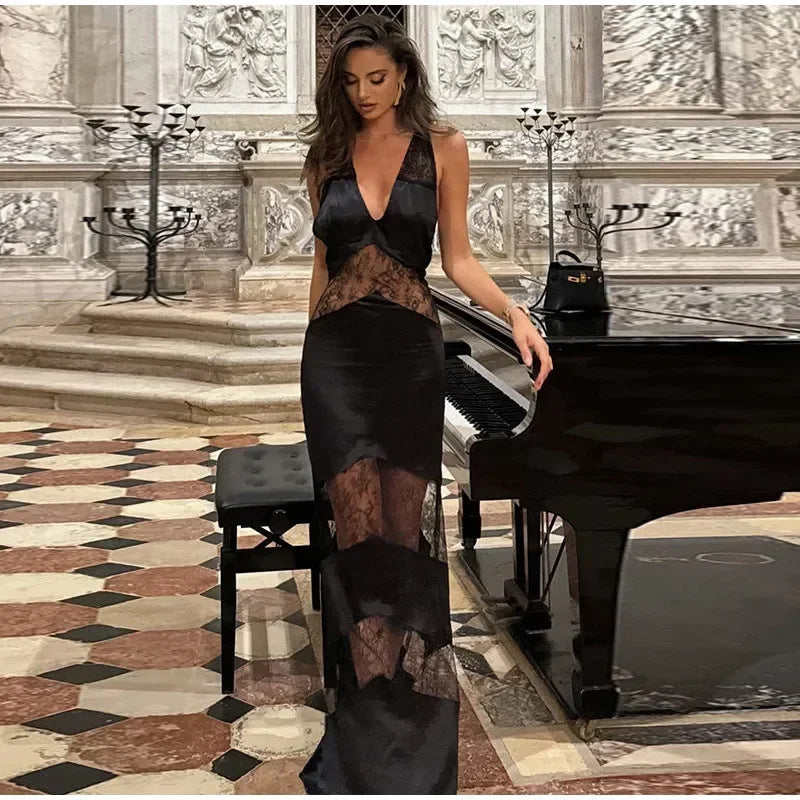 Robe Maxi Élégante pour Femmes avec Finesse en Dentelle Séductrice Chic & Stil