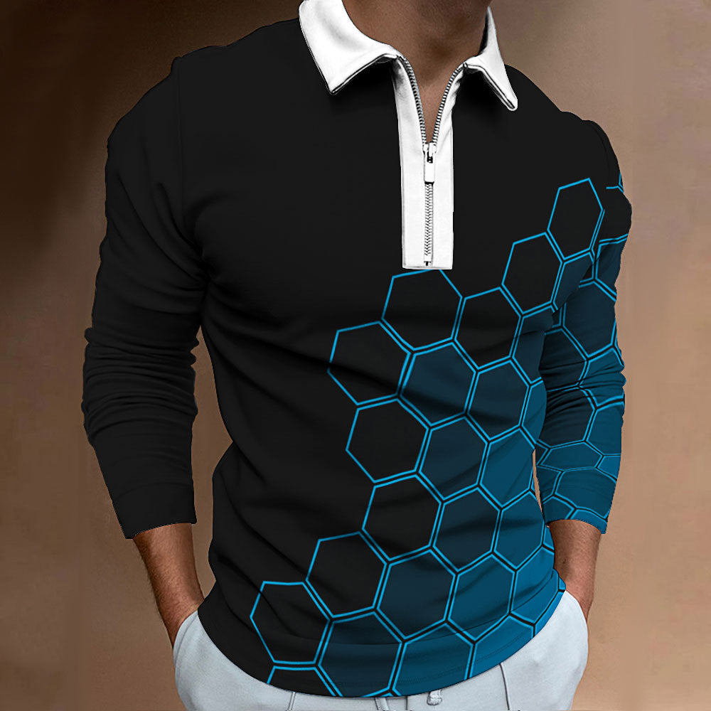 Men's polo shirt with a modern honeycomb pattern and a contrasting zipper Lune London