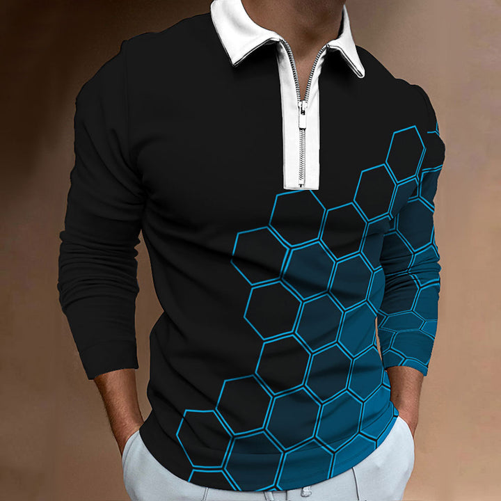 Men's polo shirt with a modern honeycomb pattern and a contrasting zipper Lune London