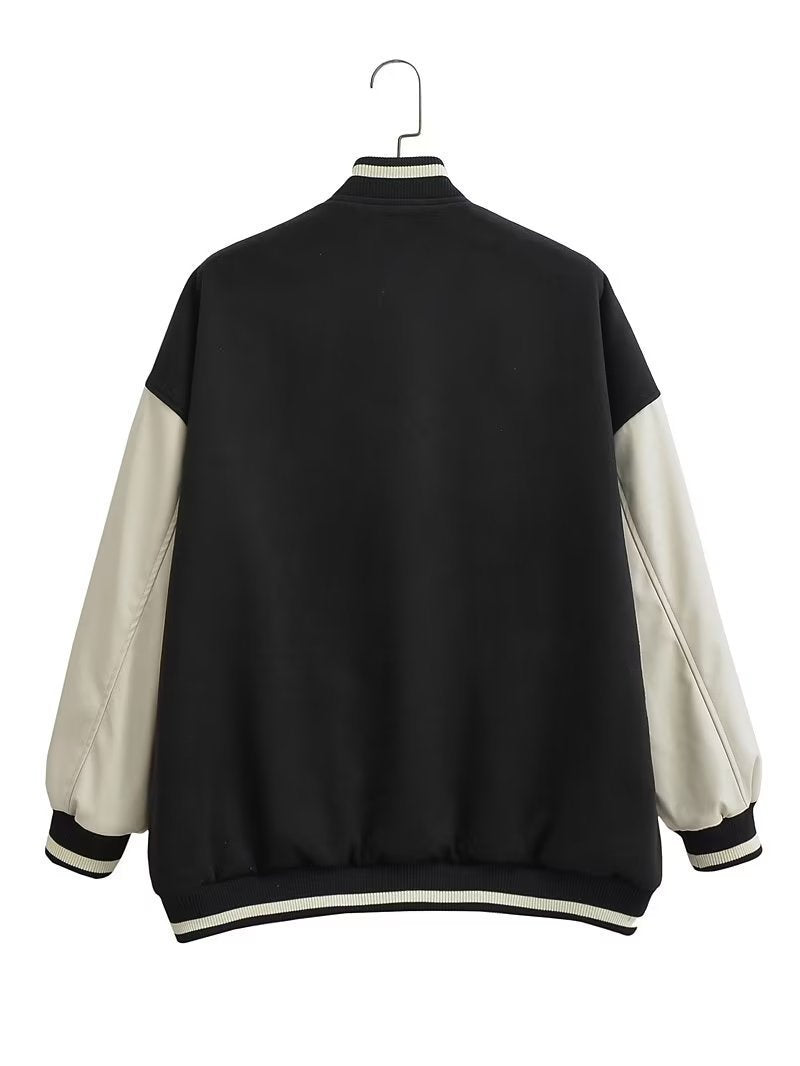 Veste de collège décontractée pour femmes avec des accents de manche contrastants et des poches pratiques Chic & Stil