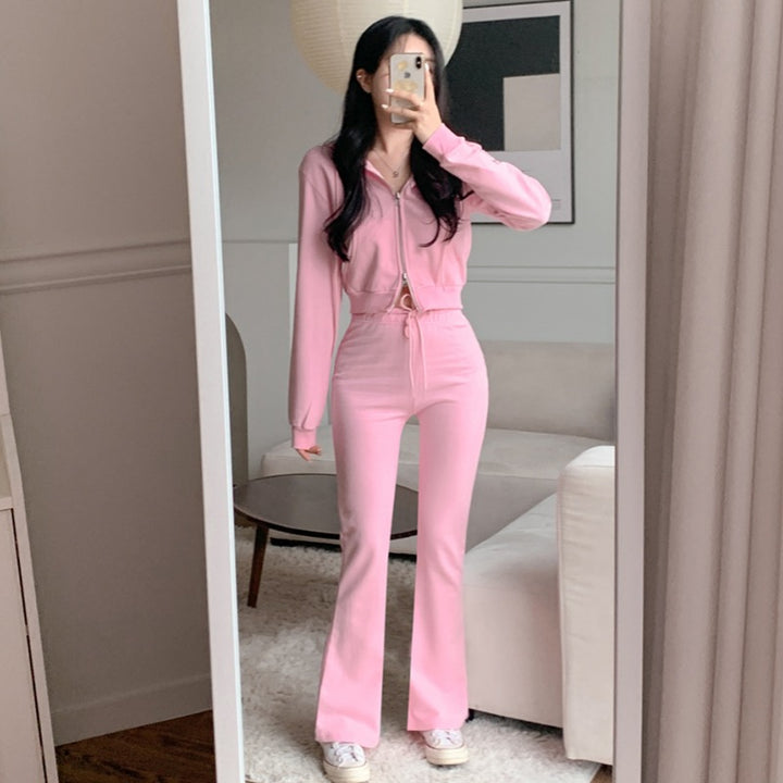 Ensemble de sweat à capuche court pour femme et pantalon de jogging à jambes larges Chic & Stil