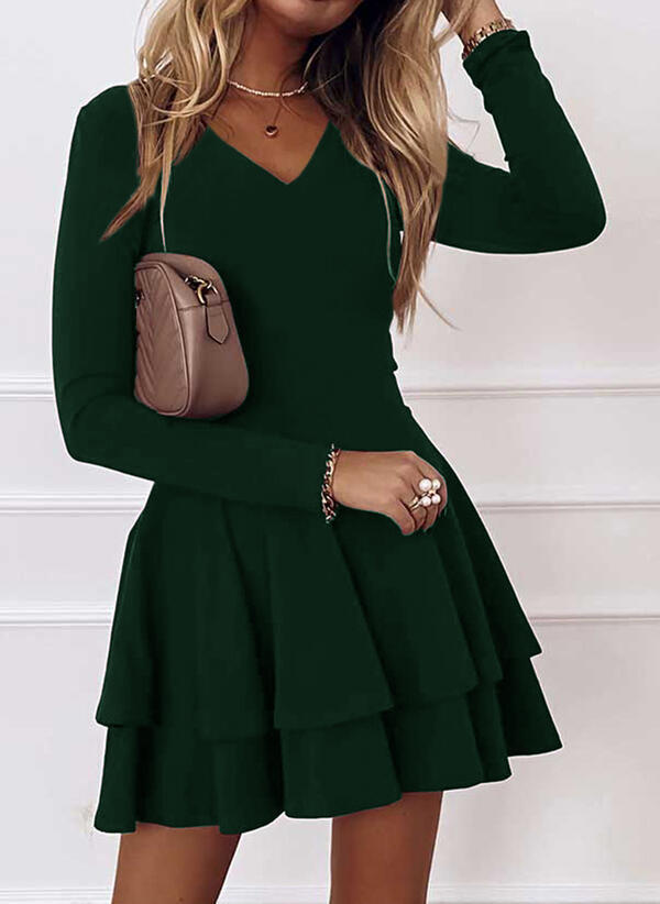Women's V-Neck Dress with Voluminous Skirt and Long Sleeves Lune London