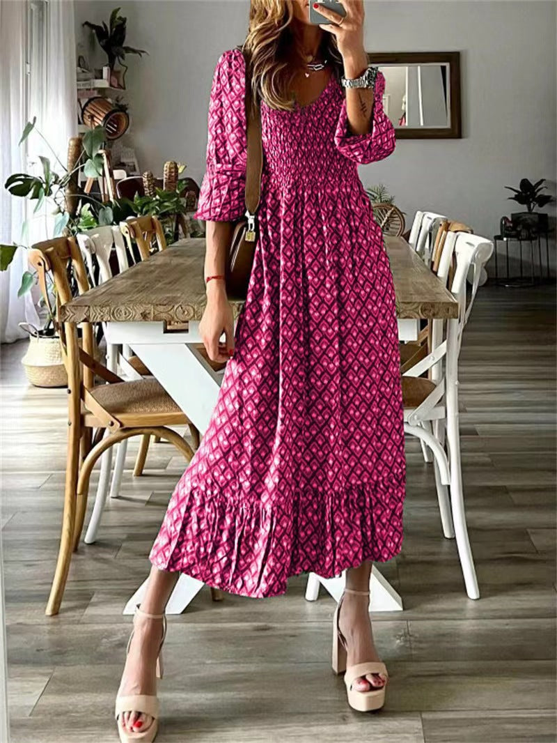 Maxi dress for women with voluminous sleeves and an elastic drawstring at the waist Lune London
