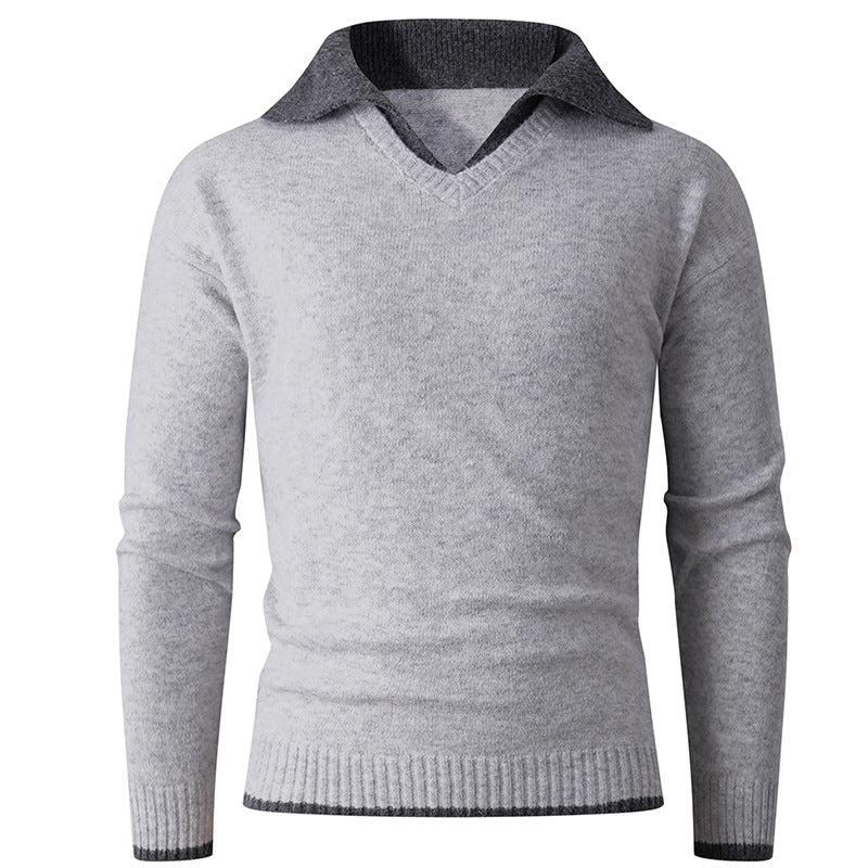 Elegant V-neck sweater for men with contrasting collar Lune London