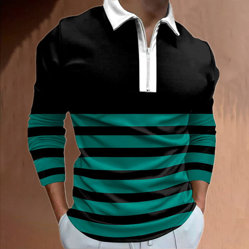 Men's long sleeve polo with sporty striped detail and high-quality zipper Lune London