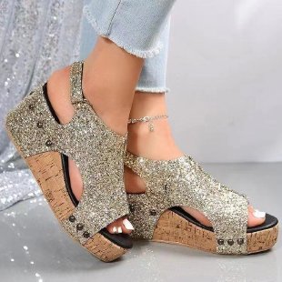Sparkling toe sandals for women with cork insole and anti-slip outsole Lune London