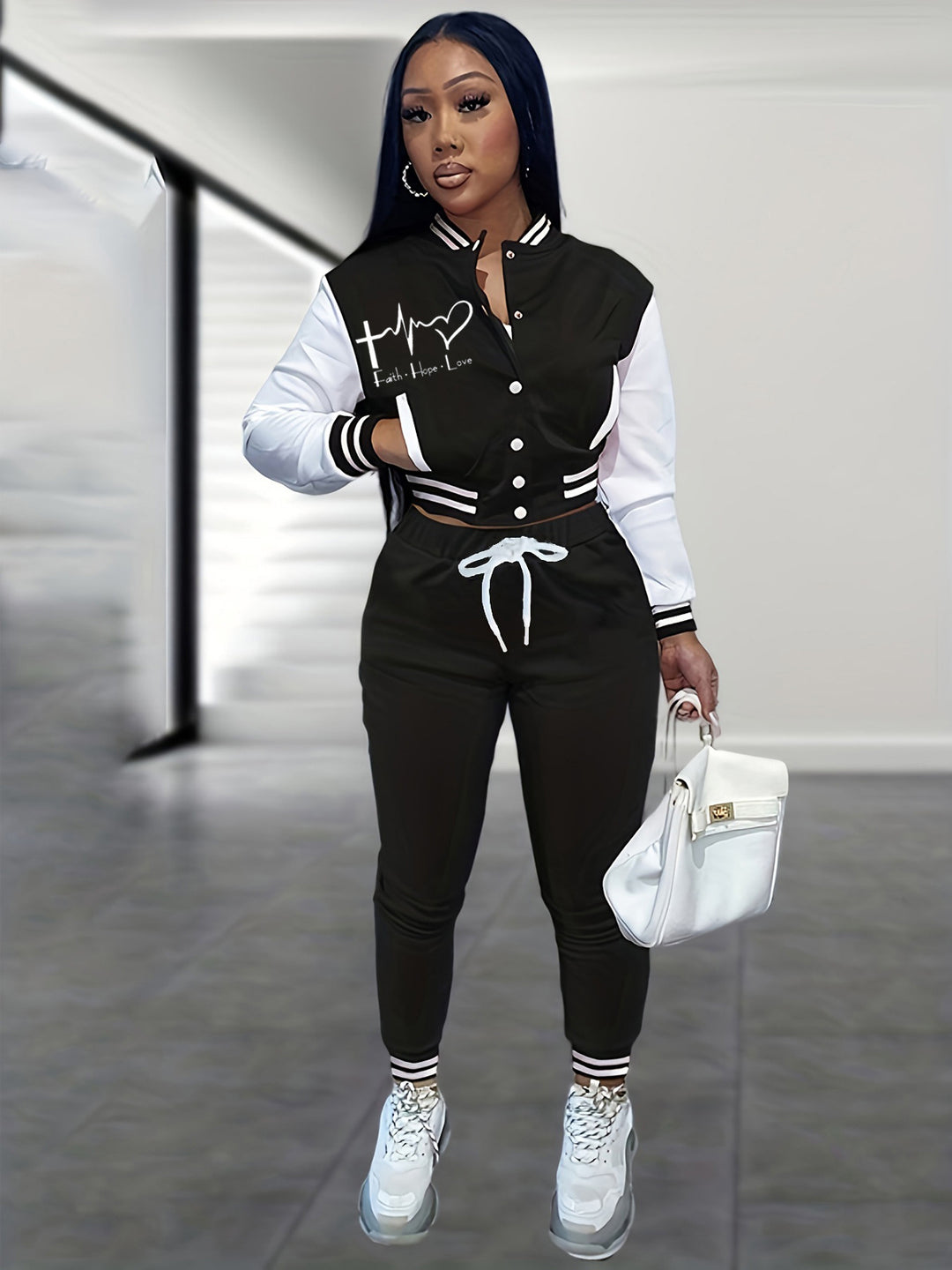 Ladies' sports jumpsuit with contrasting sleeves and fashion lettering Lune London