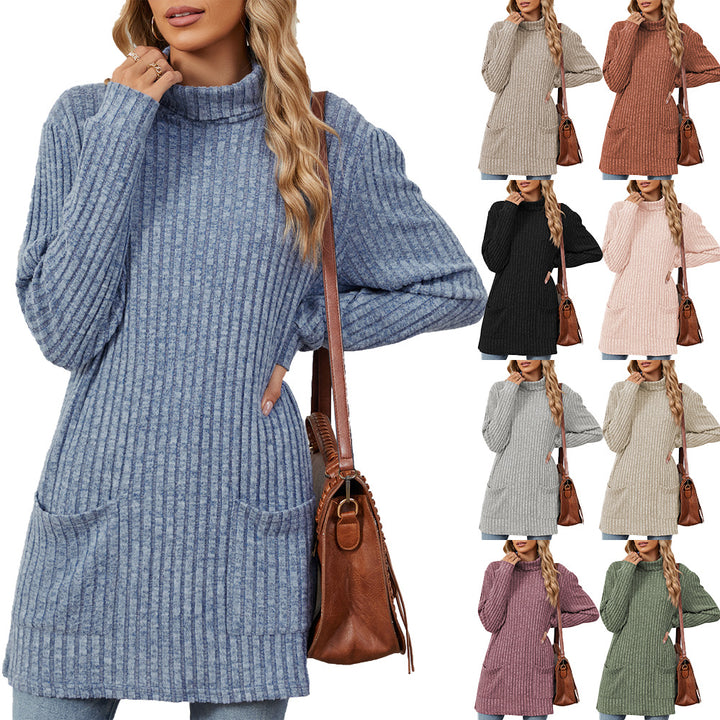 Oversized knitted sweater for women with high collar and practical pockets Lune London