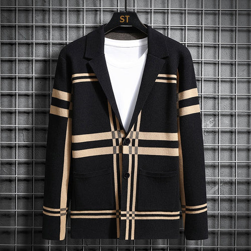Fashion knit jacket for men with a unique plaid pattern Lune London