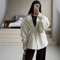 Ladies elegant oversized blazer with belt detail Lune London