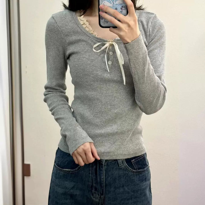 Chemise Henley à manches longues pour femmes en mélange de coton doux Chic & Stil