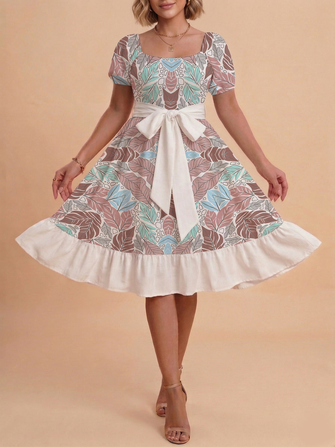 Women's elegant maxi dress with floral design and waist belt Lune London
