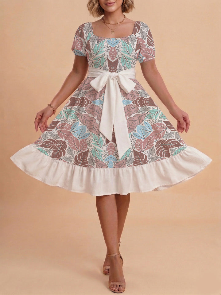 Women's elegant maxi dress with floral design and waist belt Lune London