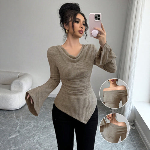 Women's wrap top with asymmetric hem and wide sleeves Lune London