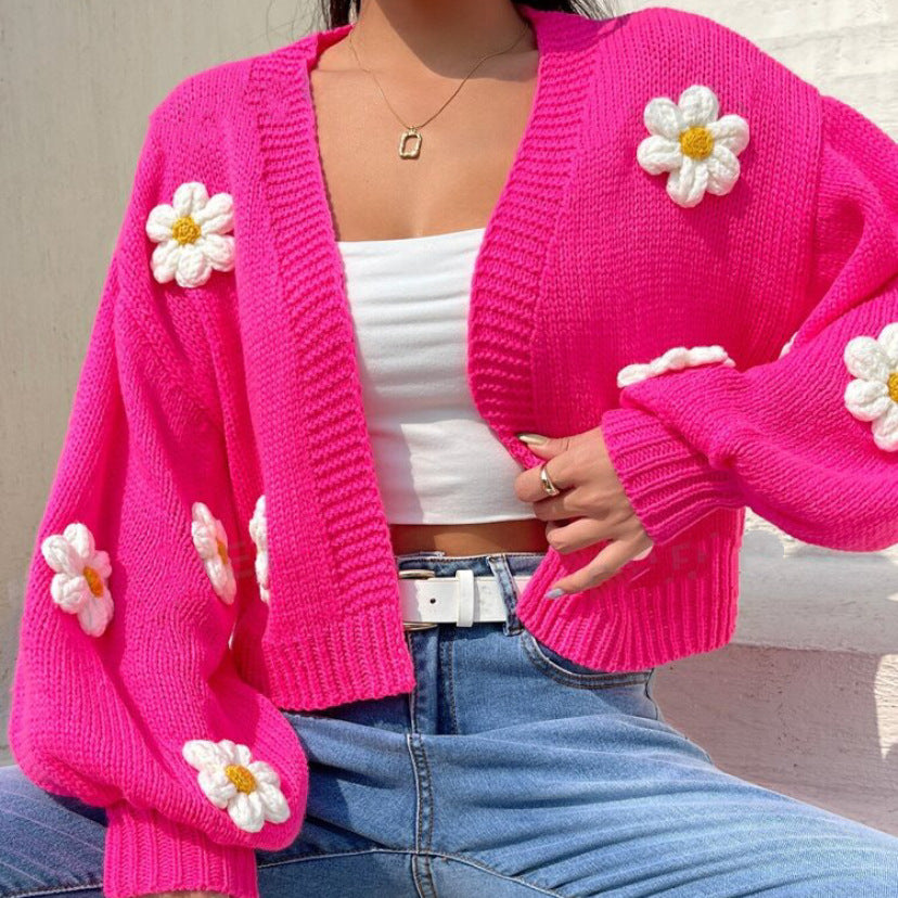 Lune London fancy floral pattern knitted short cardigan for women