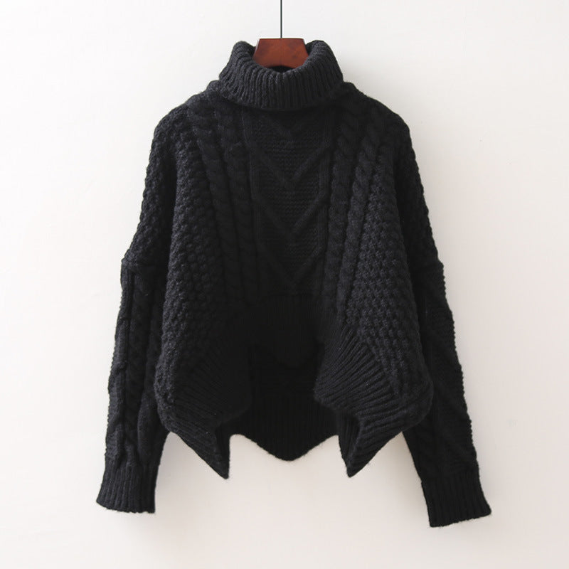 Lady Large Sweater with High Collar and Chic Knit Pattern and Style