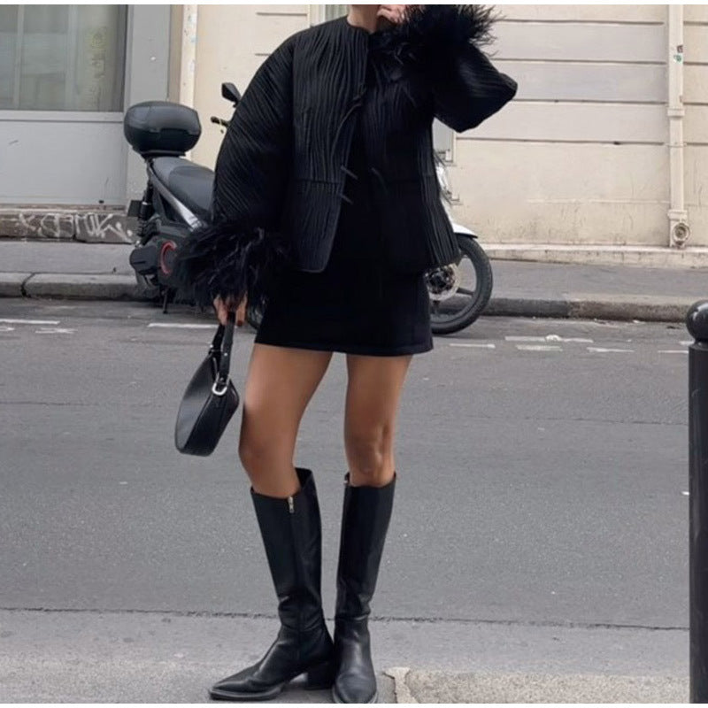 Elegant ladies jacket with elaborate faux fur sleeves Lune London