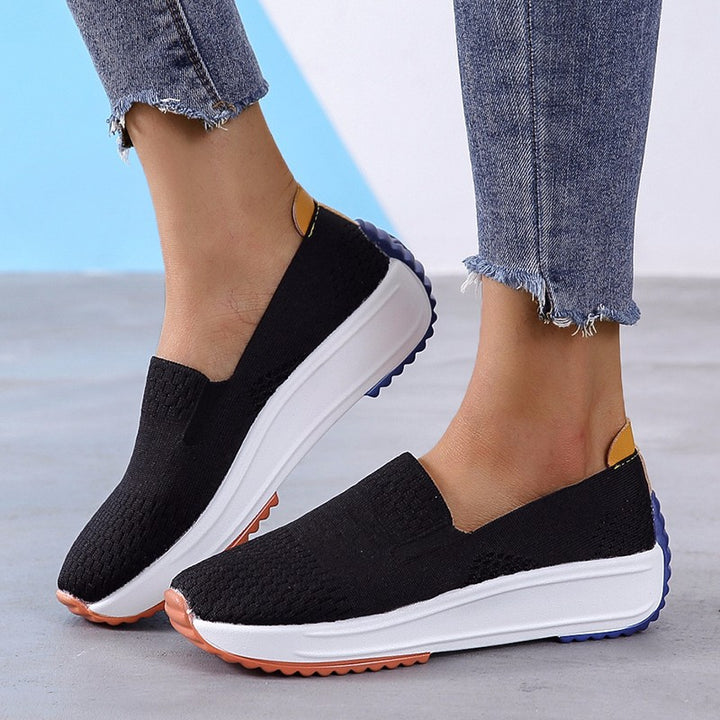Breathable slip-on sneakers for women with non-slip sole and flexible knit upper Lune London