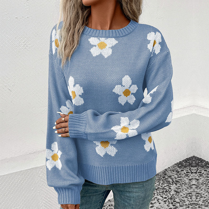 Knitted sweater for women with floral pattern and relaxed fit Lune London