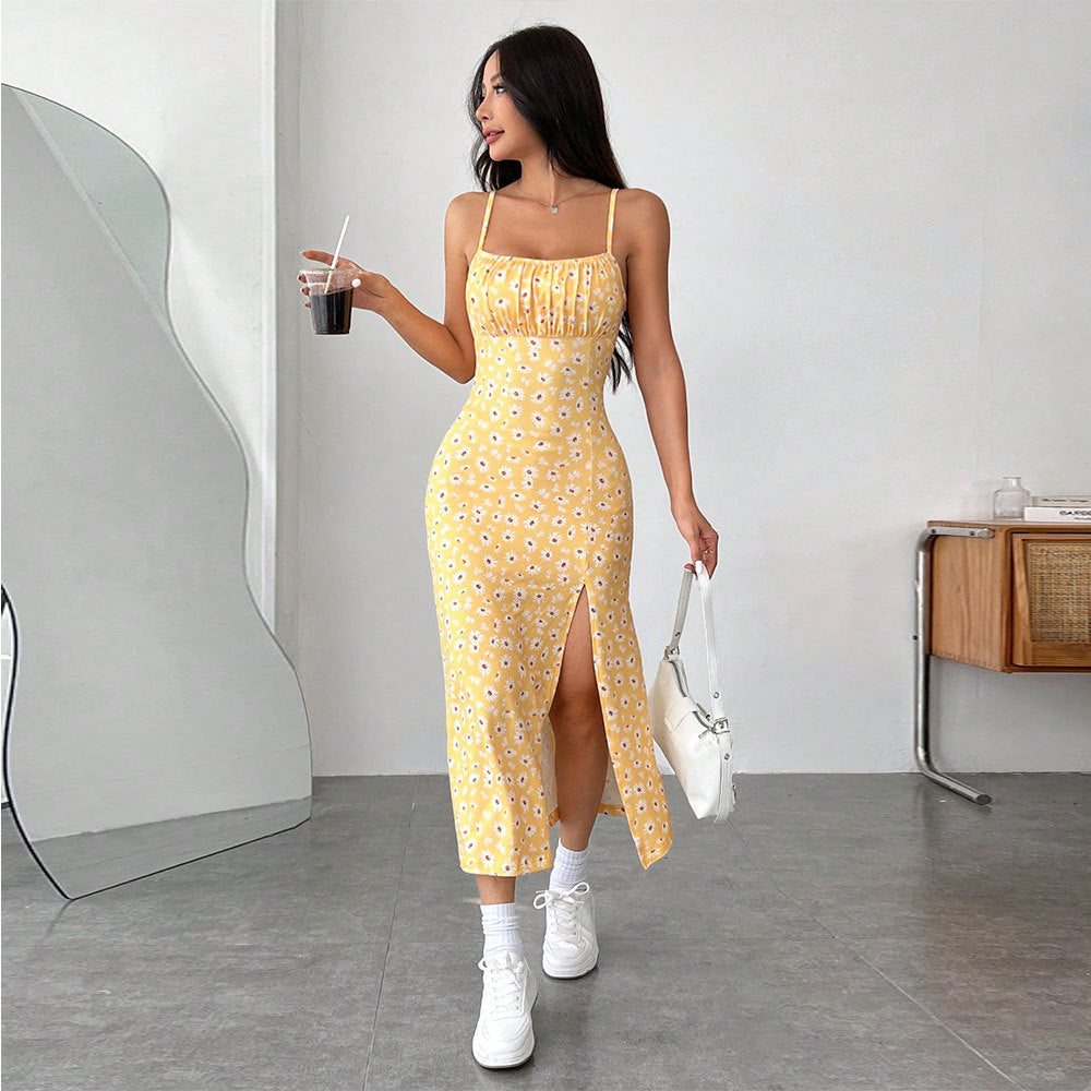 Robe midi pour femmes avec motifs floraux et fente latérale Chic & Stil