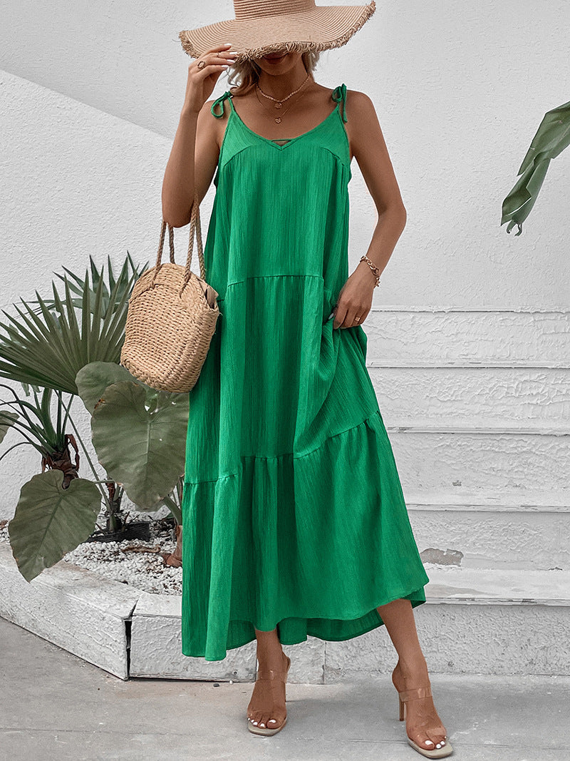 Women Draped Maxi Dress with Adjustable Spaghetti Straps Lune London