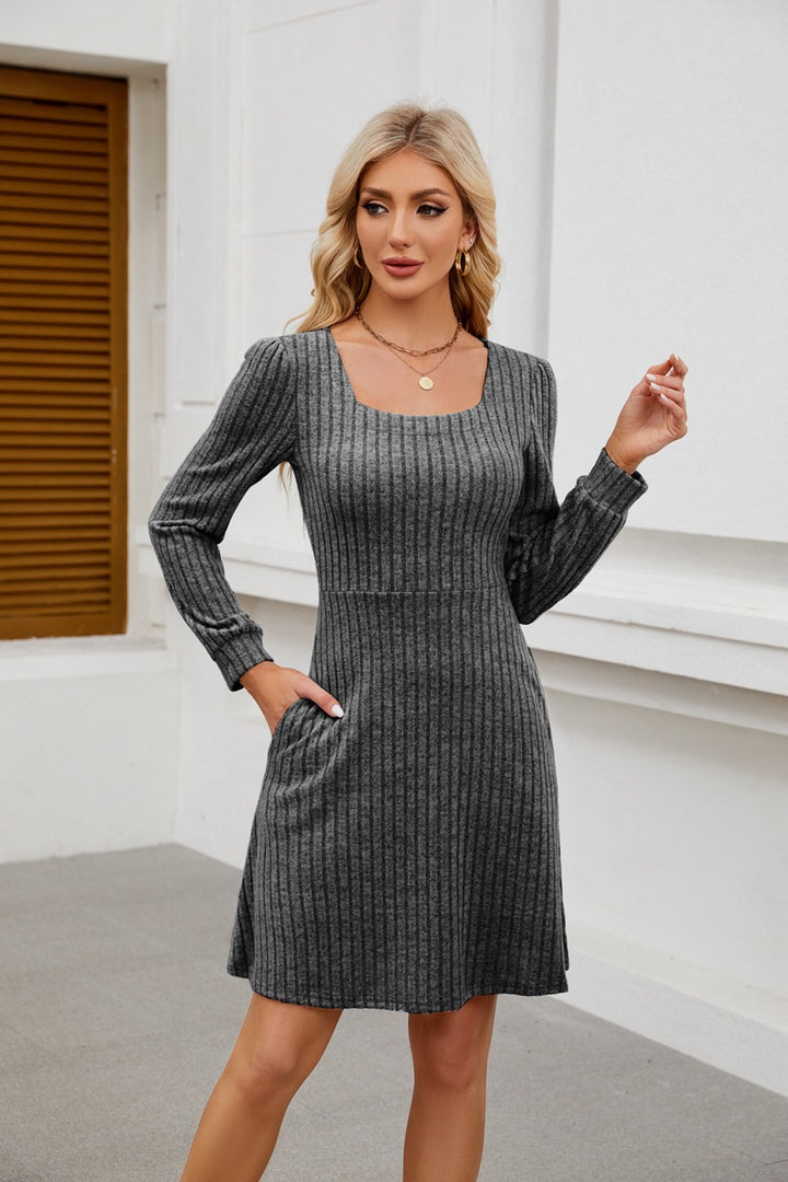 Knitted dress for women with square neckline and pockets Lune London
