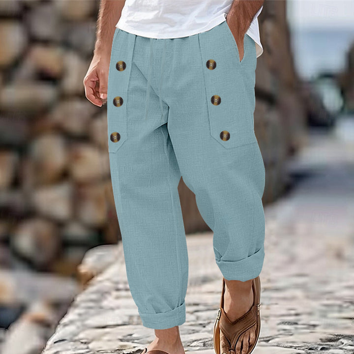 Men's casual cargo pants with practical button details and comfortable pockets Chic and style