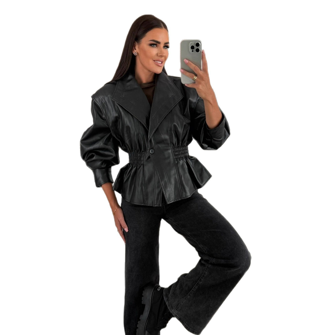 Veste en cuir designer pour femmes avec coupe cintrée et fronces Chic & Stil