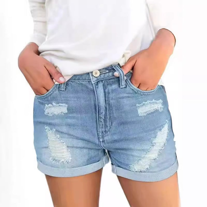 Women's denim shorts with trendy tear details and casual fit Lune London