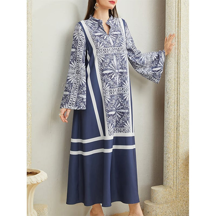 Maxi dress for women with elegant high neck and flared sleeves Lune London